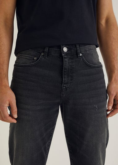 Black Wash Stretch Straight Leg Jeans