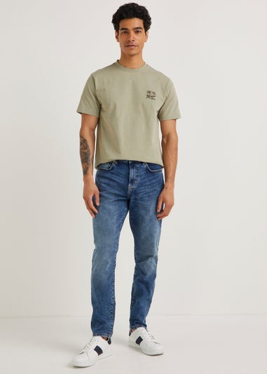 Mid Wash Slim Fit Tapered Jeans