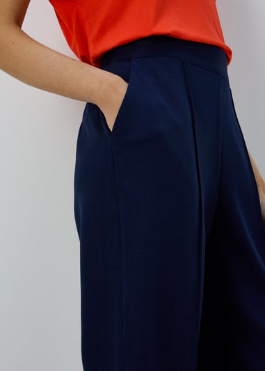 Et Vous Navy Pleat Front Straight Leg Trousers