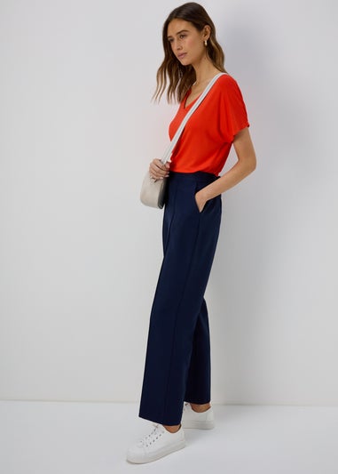 Et Vous Navy Pleat Front Straight Leg Trousers