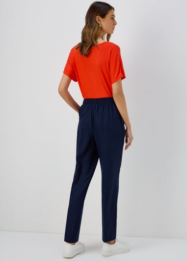 Et Vous Navy Pleat Front Straight Leg Trousers