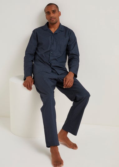 Navy Geo Woven Cotton Pyjama Set