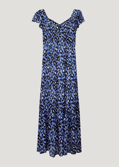 Blue Animal Print Midi Dress