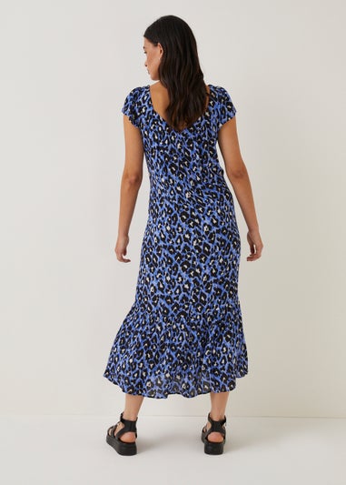 Blue Animal Print Midi Dress
