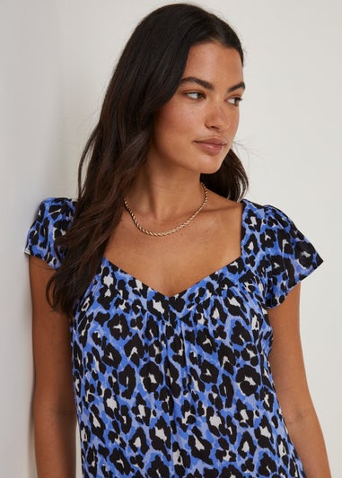 Blue Animal Print Midi Dress