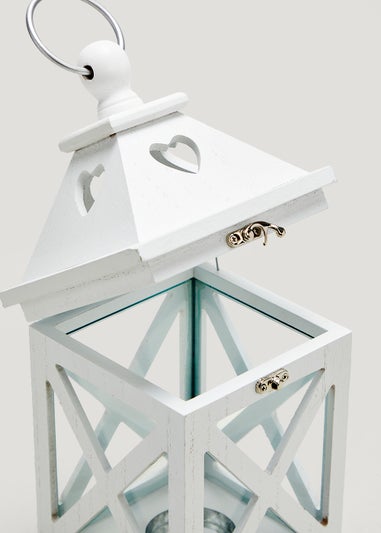 White Wood Lantern (30cm x 14cm x 14cm)