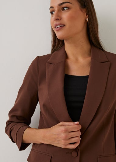 Et Vous Brown Ruched Sleeve Blazer