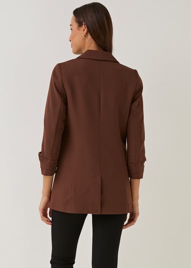 Et Vous Brown Ruched Sleeve Blazer