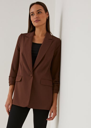 Et Vous Brown Ruched Sleeve Blazer