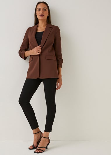 Et Vous Brown Ruched Sleeve Blazer