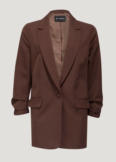 Et Vous Brown Ruched Sleeve Blazer