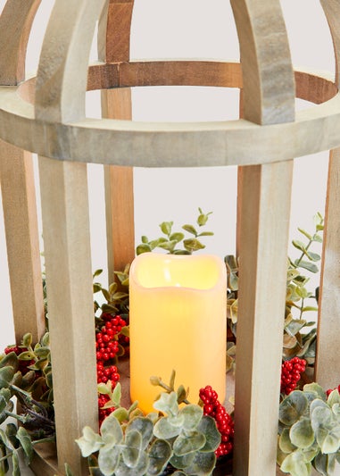 Wooden Lantern With Foliage (31cm x 31cm x 44cm)