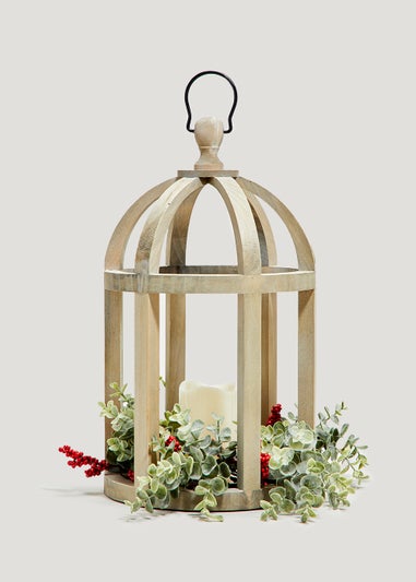 Wooden Lantern With Foliage (31cm x 31cm x 44cm)