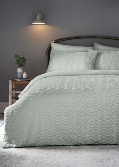 Green Wavy Dobby Duvet Cover