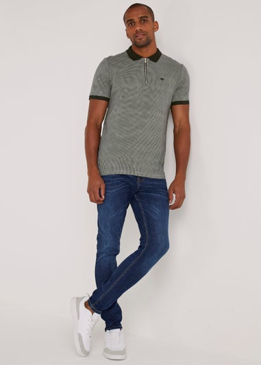 Grey Houndstooth Print Polo Shirt