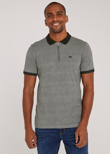 Grey Houndstooth Print Polo Shirt
