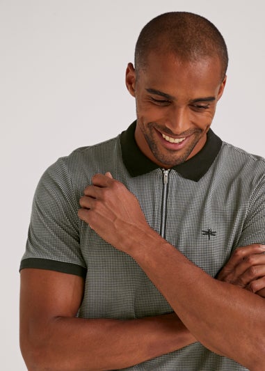 Grey Houndstooth Print Polo Shirt