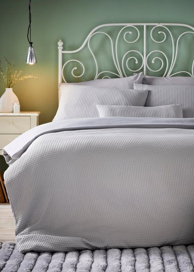 Grey Waffle Reversible Duvet Cover