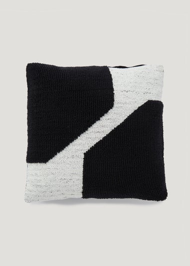 Black Colour Block Woven Cushion (43cm x 43cm)