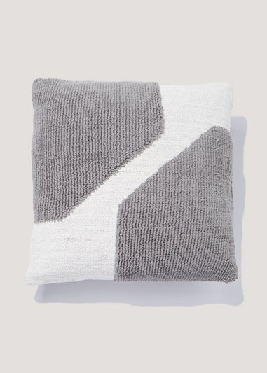 Grey Colour Block Woven Cushion (43cm x 43cm)