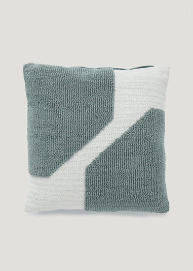 Green Colour Block Woven Cushion (43cm x 43cm)