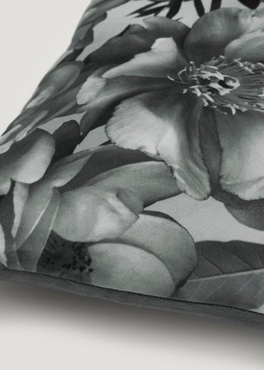 Grey Floral Velvet Cushion (43cm x 43cm)