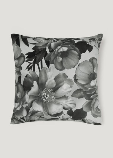 Grey Floral Velvet Cushion (43cm x 43cm)