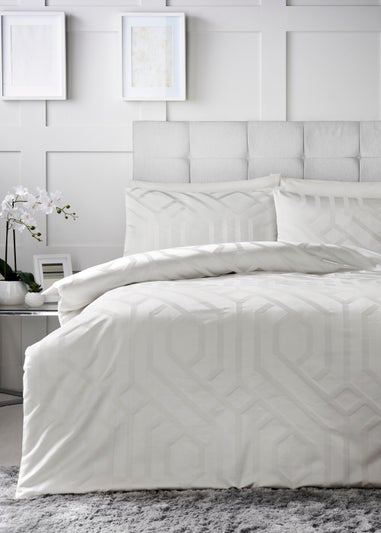 White Geo Polycotton Duvet Cover