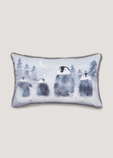 Grey Penguin Faux Fur Cushion (30cm x 50cm)