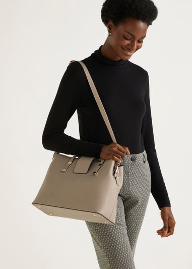 Grey Triple Compartment Tote Bag