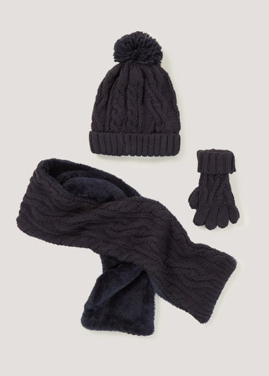 Kids Navy Hat Scarf & Gloves Set (3-13yrs)