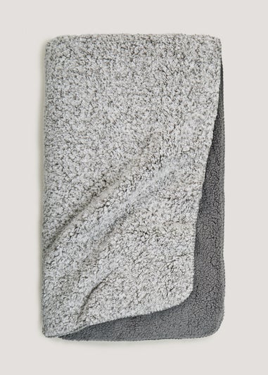 Grey Frosted Teddy Fleece Throw (150cm x 180cm)