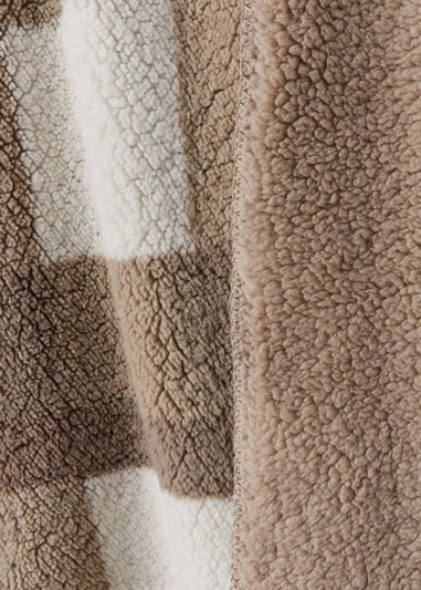 Beige Check Sherpa Fleece Throw (150cm x 180cm)