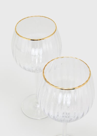 2 Pack Metallic Rim Ribbed Clear Wine Glasses 225cm X 95cm Matalan