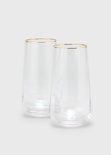 2 Pack Metallic Rim Ribbed Clear Tumblers (7cm x 14cm)