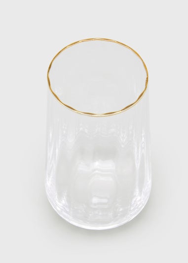 2 Pack Metallic Rim Ribbed Clear Tumblers (7cm x 14cm)