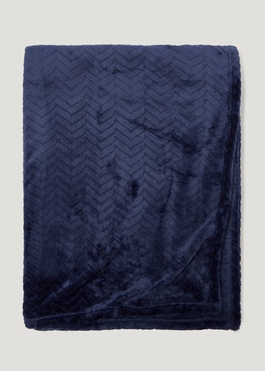 Navy Embossed Fleece Throw (250cm x 200cm)