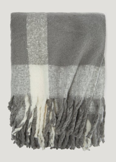 Grey Check Faux Mohair Throw (130cm x 150cm)