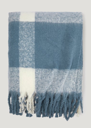 Blue Check Faux Mohair Throw (130cm x 150cm)