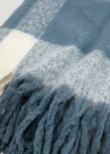 Blue Check Faux Mohair Throw (130cm x 150cm)