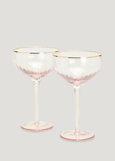 2 Pack Metallic Rim Ribbed Pink Coupe Glasses (18cm x 10.5cm)