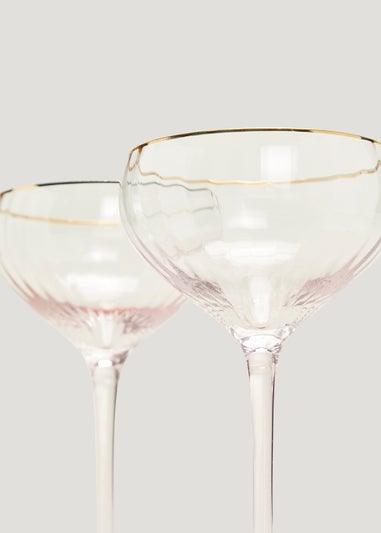 2 Pack Metallic Rim Ribbed Pink Coupe Glasses (18cm x 10.5cm)