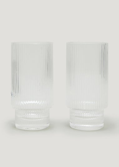 2 Pack Clear Ribbed Glasses (13.5cm x 7cm)