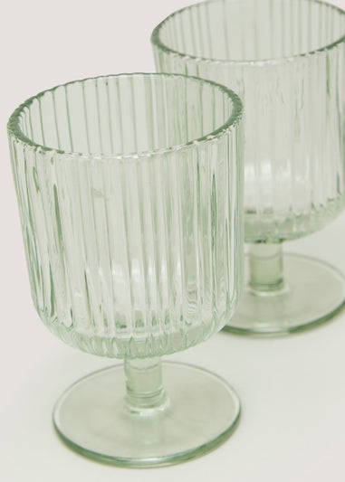 2 Pack Green Ribbed Wine Glasses (12cm x 8cm)