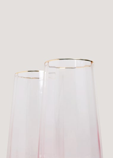 2 Pack Metallic Rim Ribbed Pink Tumblers (7cm x 14cm)