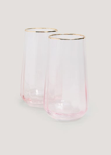 2 Pack Metallic Rim Ribbed Pink Tumblers (7cm x 14cm)