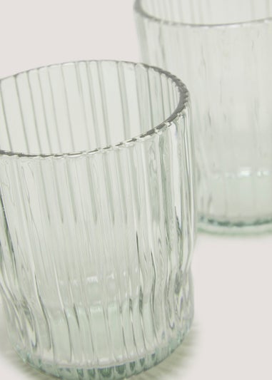 2 Pack Green Ribbed Tumbler Glasses (9.5cm x 8cm)