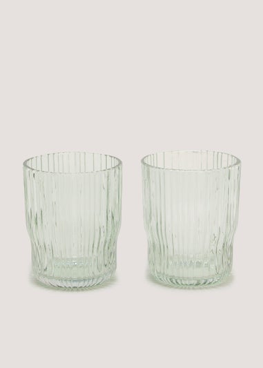 2 Pack Green Ribbed Tumbler Glasses (9.5cm x 8cm)