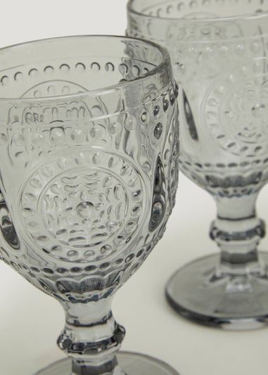 2 Pack Grey Embossed Wine Glasses (16cm x 9cm)