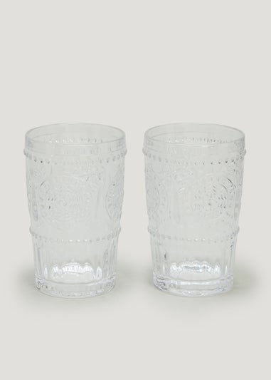 2 Pack Clear Embossed Tumbler Glasses (13cm x 8.5cm)